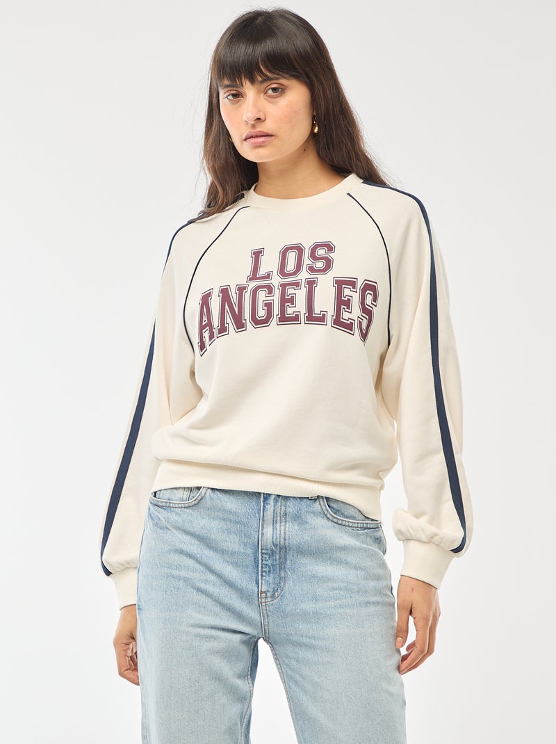 Sweat french terry avec bandes contrastées Blanc - Kiabi