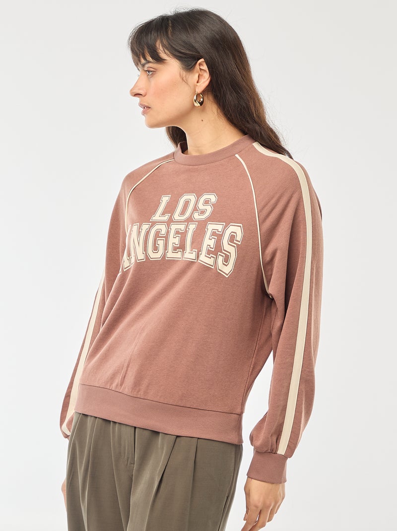 Sweat french terry avec bandes contrastées Marron - Kiabi