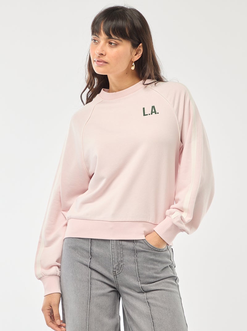 Sweat french terry avec bandes contrastées Rose - Kiabi