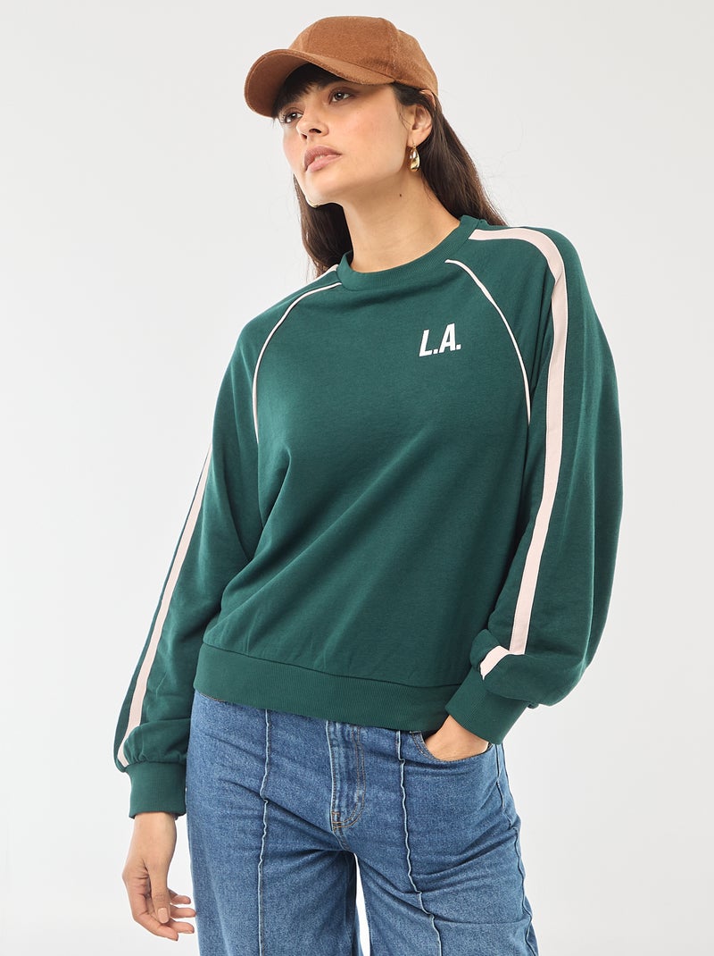 Sweat french terry avec bandes contrastées Vert - Kiabi