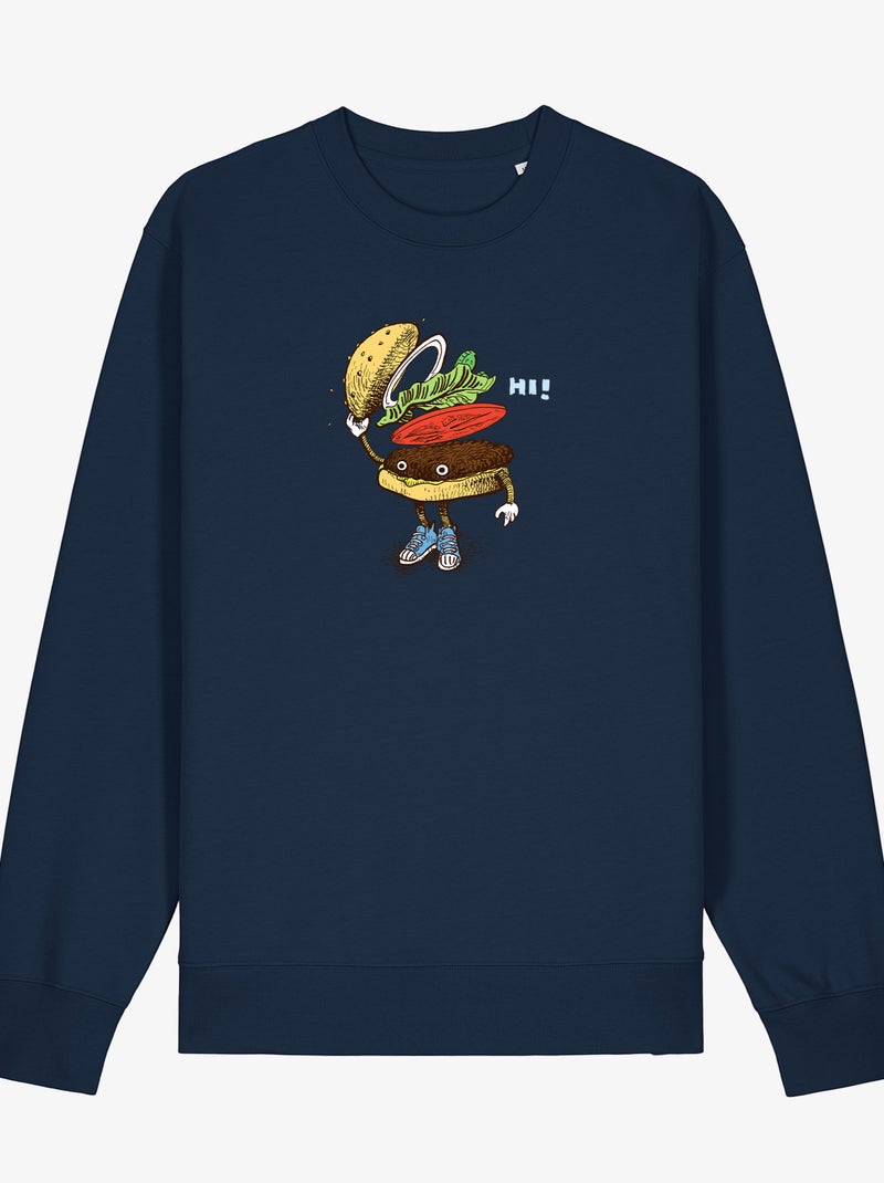 Sweat Homme - BURGER GREETING Bleu marine - Kiabi