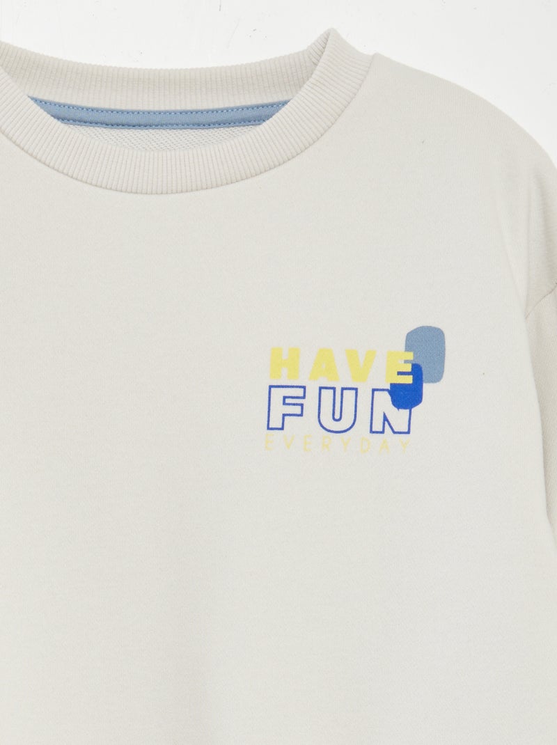 Sweat imprimé à col rond et large Blanc - Kiabi