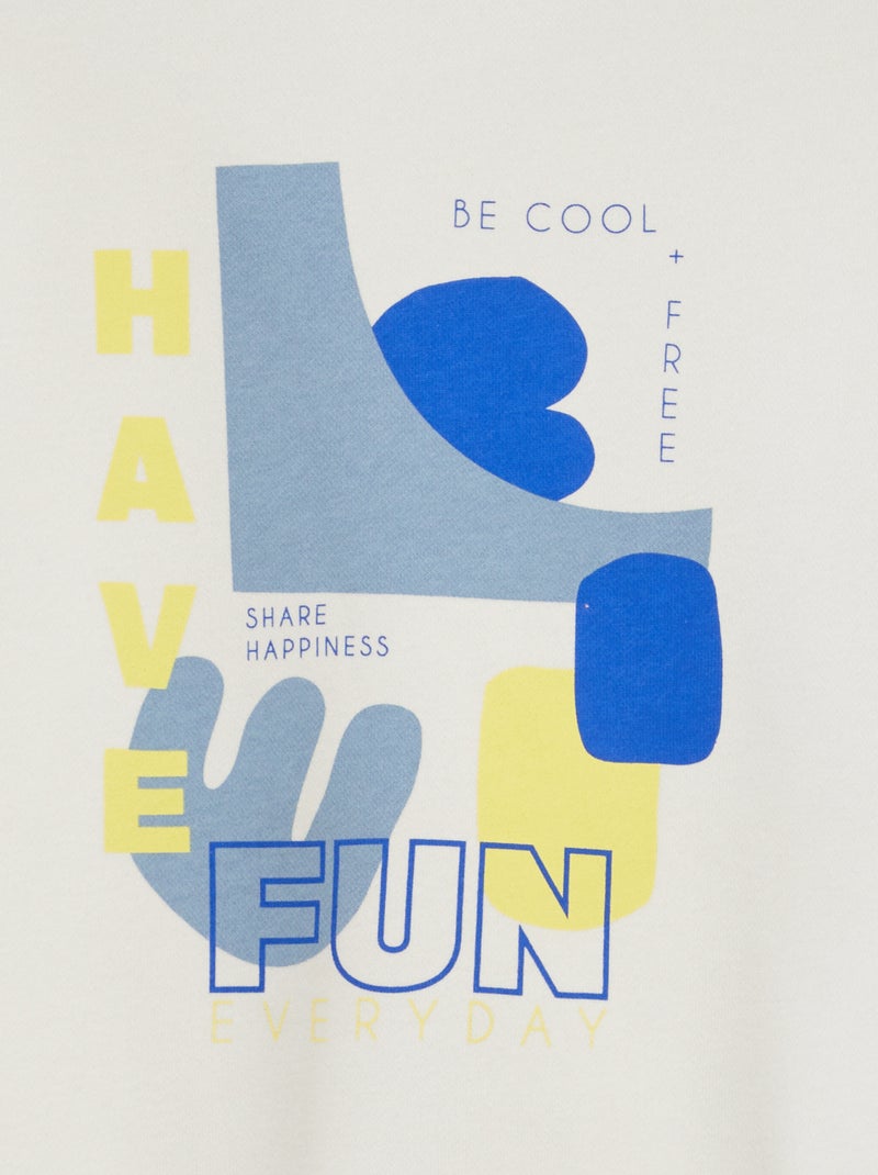 Sweat imprimé à col rond et large Blanc - Kiabi