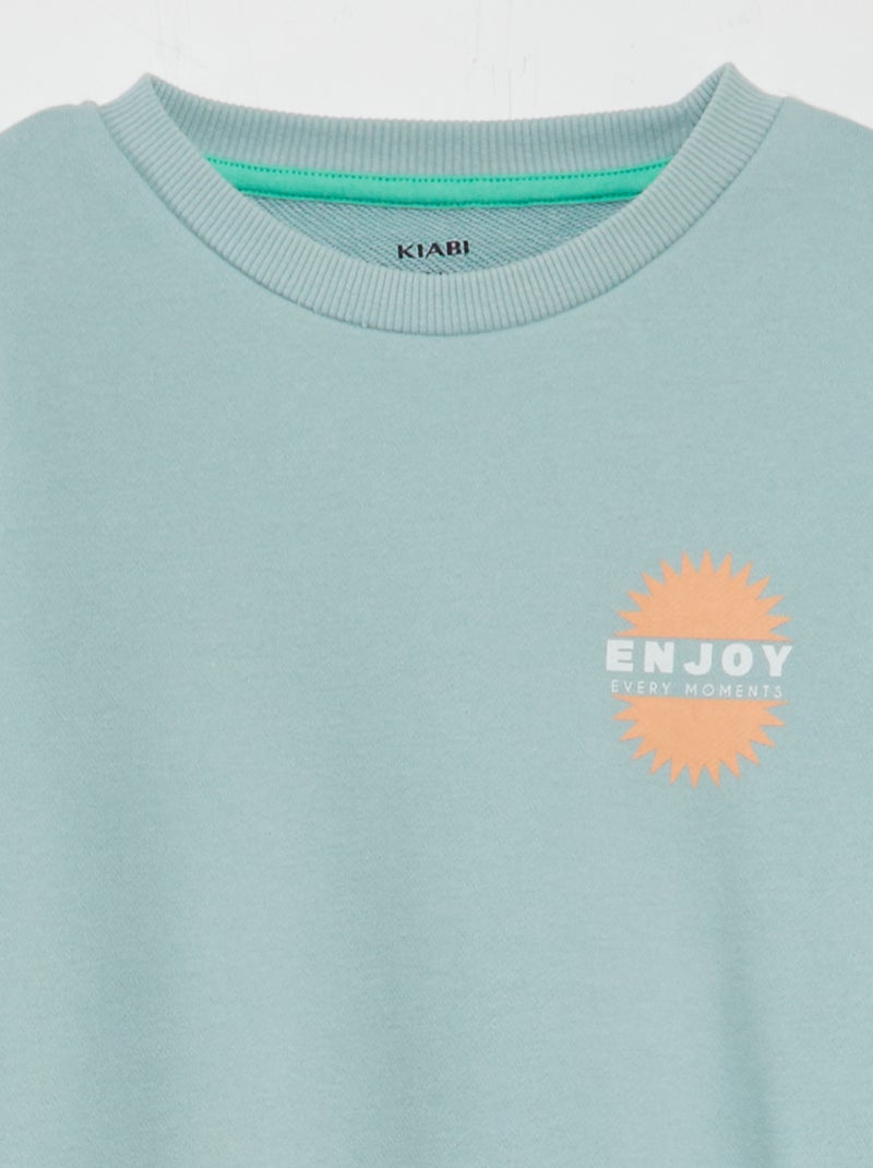 Sweat imprimé à col rond et large Bleu - Kiabi