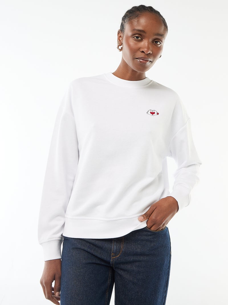 Sweat imprimé 'Disney' 'Mickey et minnie' en coton uni Blanc - Kiabi