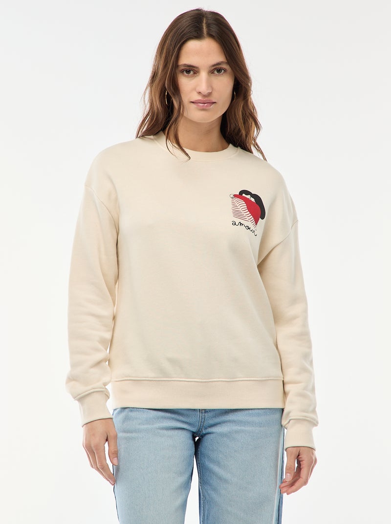 Sweat imprimé en molleton léger  'Agathe Sorlet x Kiabi' Blanc - Kiabi