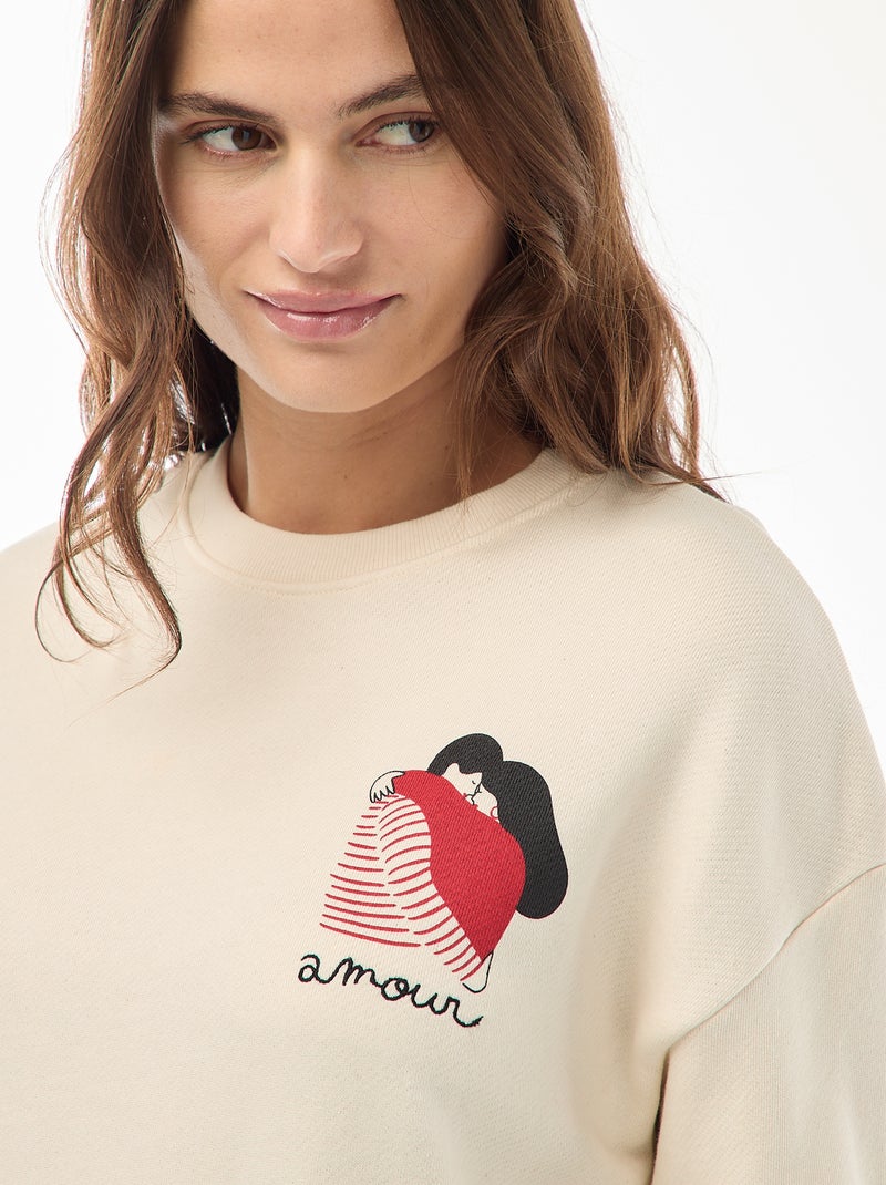 Sweat imprimé en molleton léger  'Agathe Sorlet x Kiabi' Blanc - Kiabi