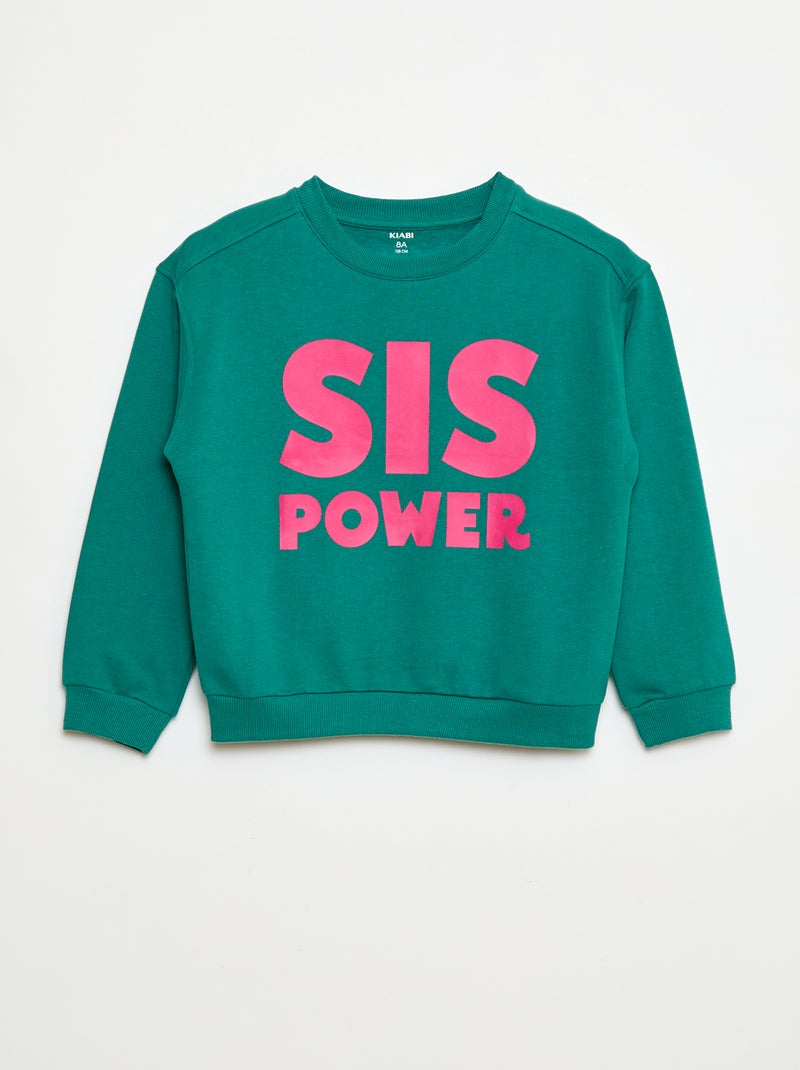 Sweat imprimé message 'sisters' Vert - Kiabi