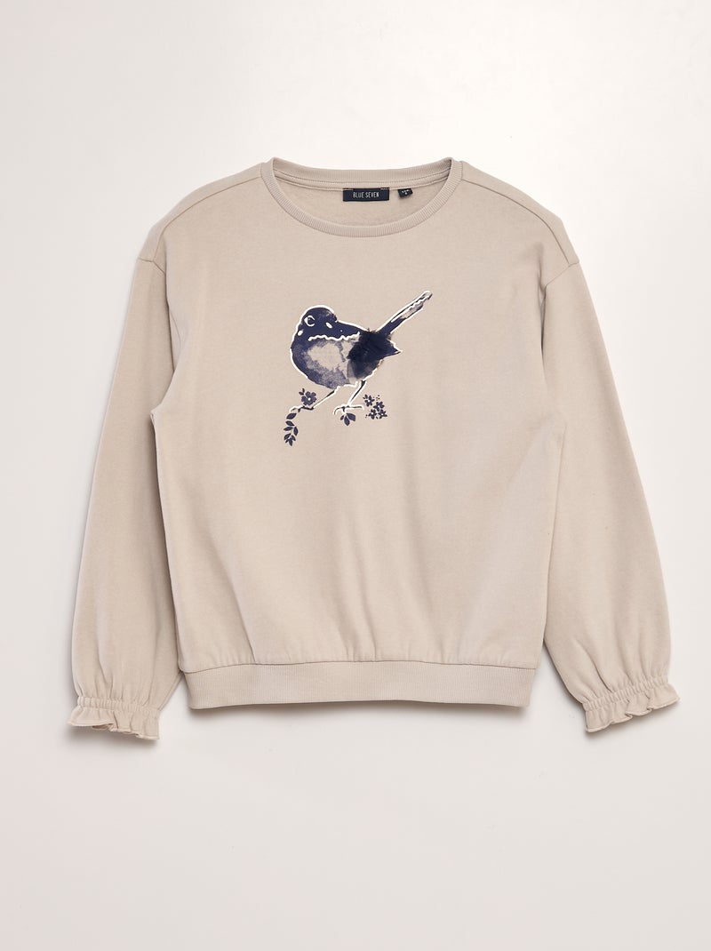Sweat imprimé 'oiseau' Beige - Kiabi