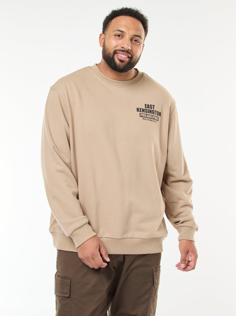 Sweat imprimé recto verso en molleton léger Beige - Kiabi