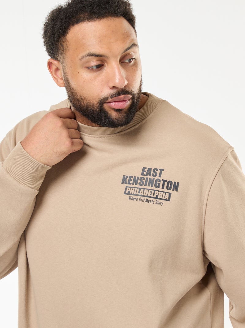 Sweat imprimé recto verso en molleton léger Beige - Kiabi
