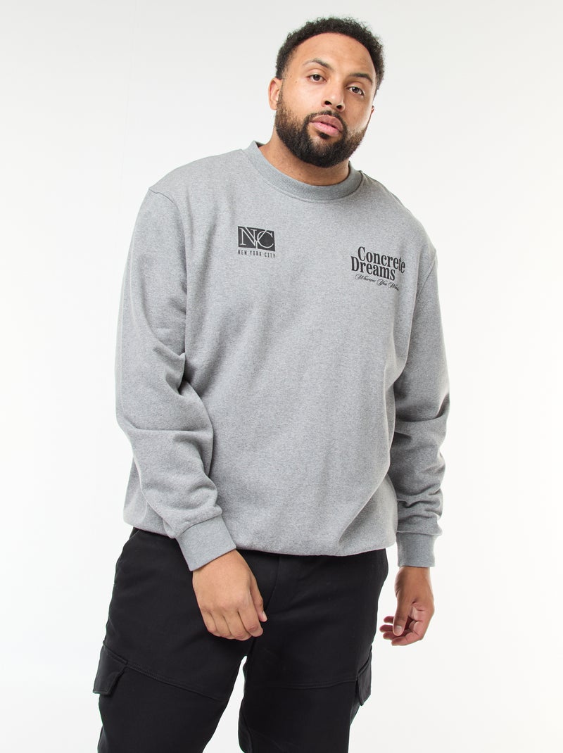 Sweat imprimé recto verso en molleton léger Gris - Kiabi