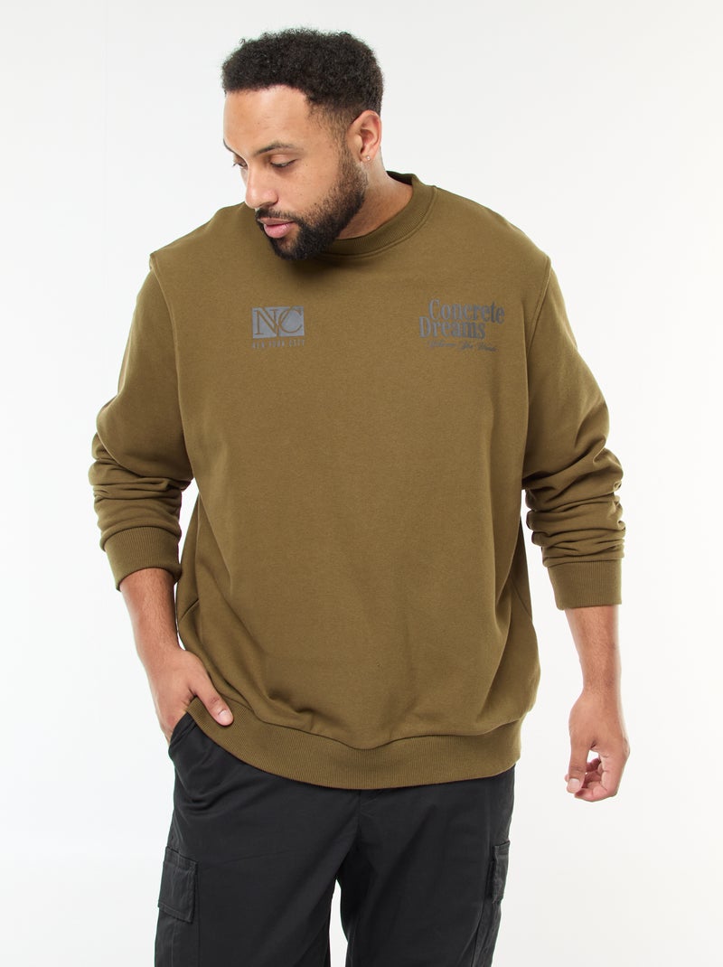 Sweat imprimé recto verso en molleton léger Vert - Kiabi