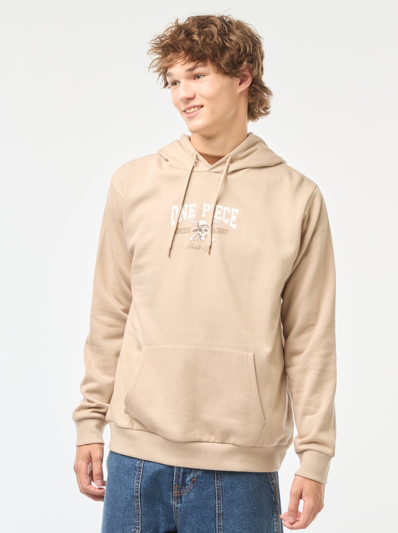 Sweat imprimé recto-verso 'One Piece' à capuche Beige - Kiabi