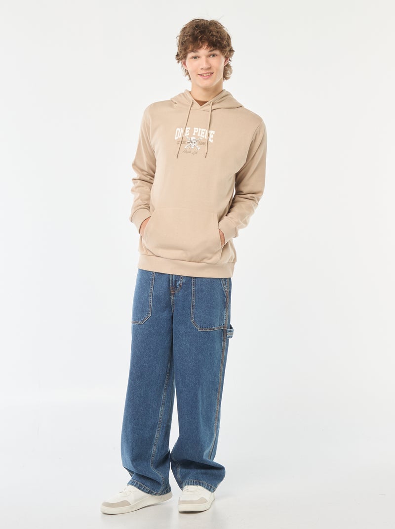 Sweat imprimé recto-verso 'One Piece' à capuche Beige - Kiabi