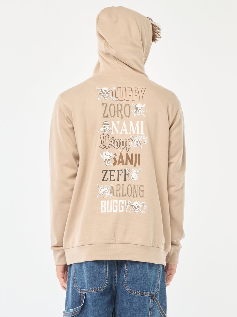 Sweat imprimé recto-verso 'One Piece' à capuche Beige - Kiabi
