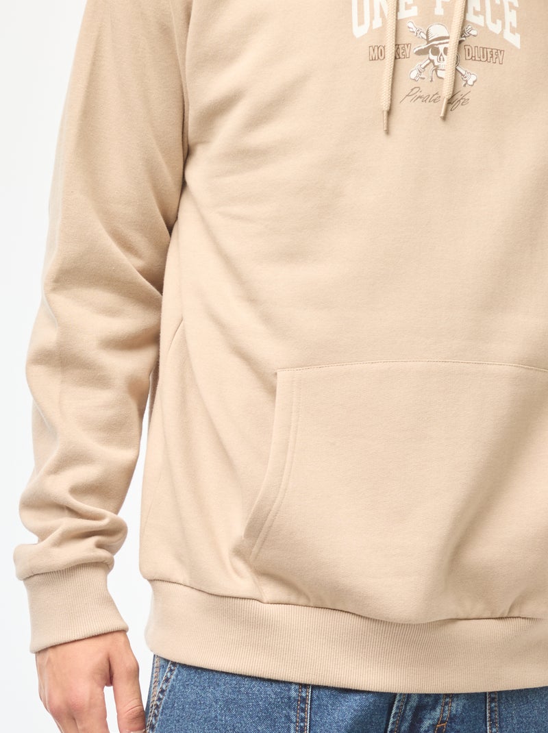 Sweat imprimé recto-verso 'One Piece' à capuche Beige - Kiabi