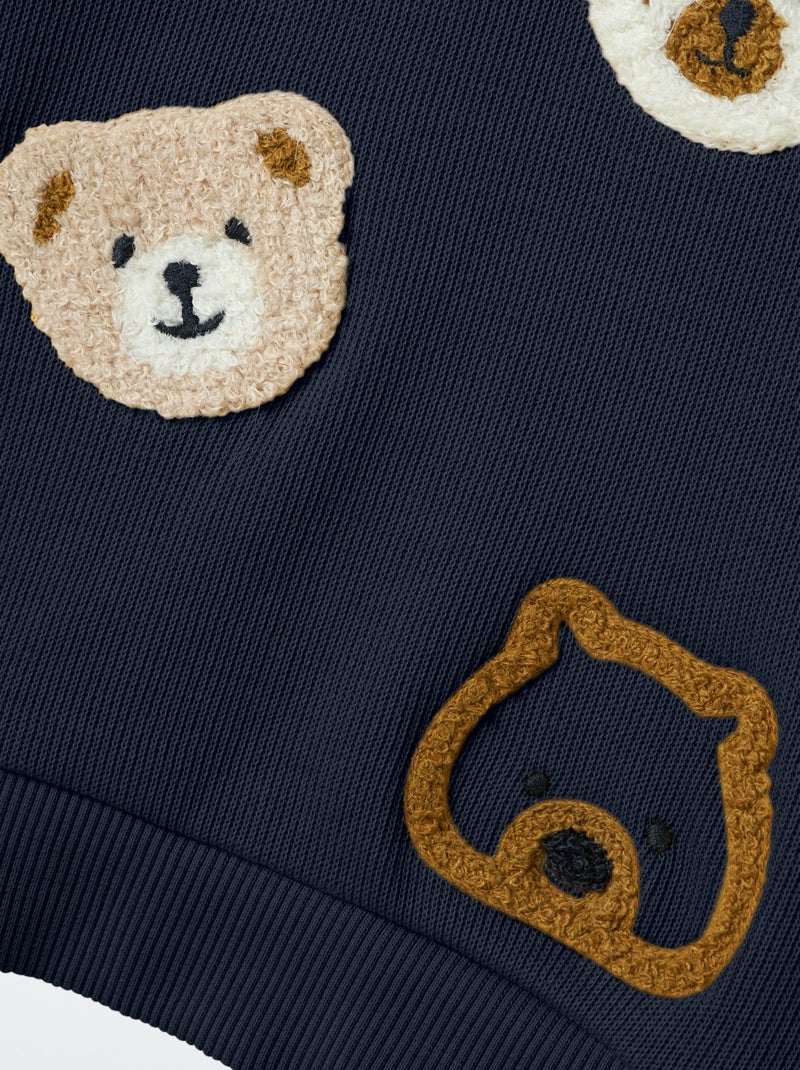 Sweat léger avec animation 'ours' en maille bouclette Bleu - Kiabi