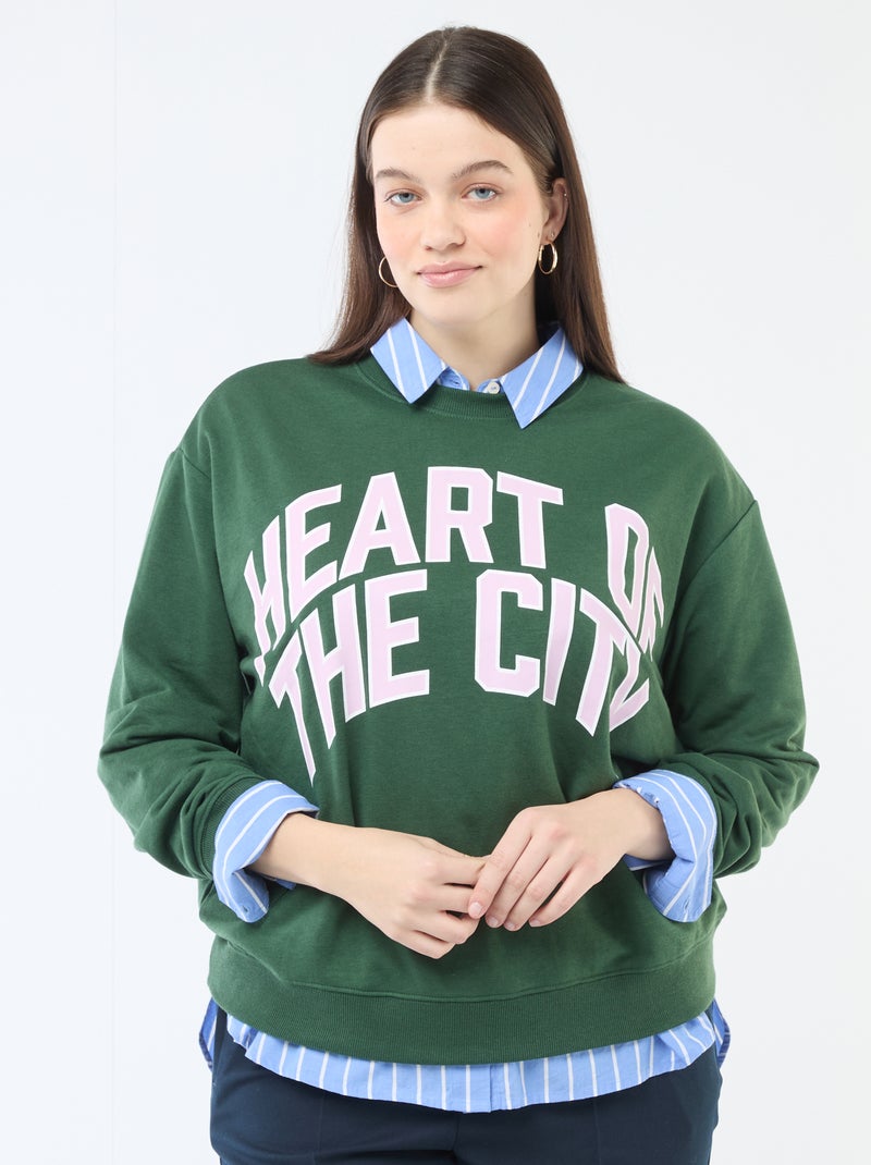 Sweat léger en French Terry avec inscription Vert - Kiabi