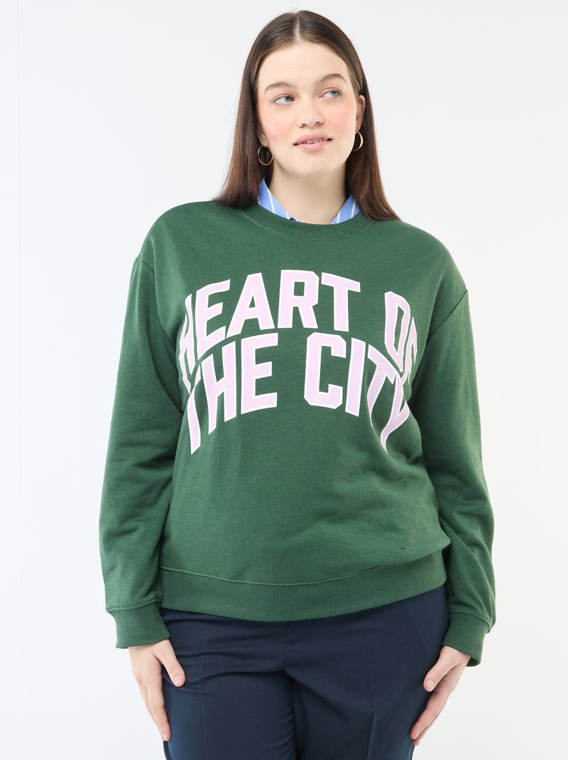 Sweat léger en French Terry avec inscription Vert - Kiabi