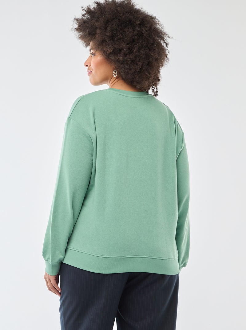 Sweat léger uni à col rond Vert - Kiabi