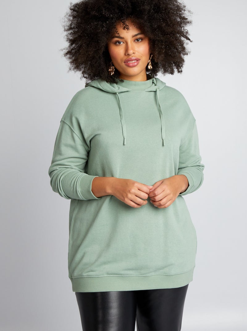 Sweat long à capuche Vert - Kiabi