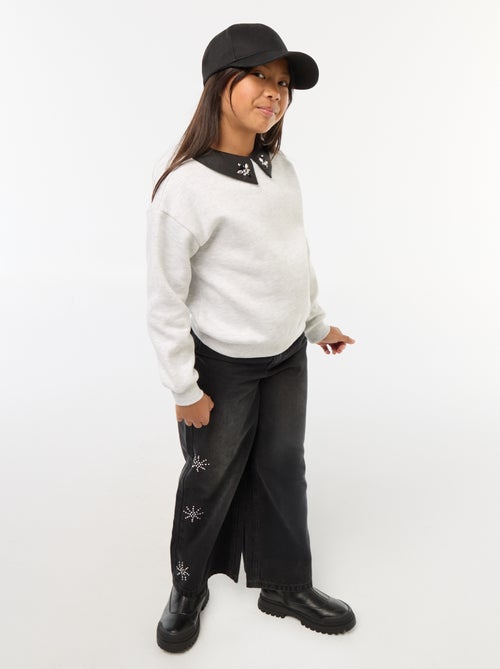 Sweat loose avec col à strass - Kiabi