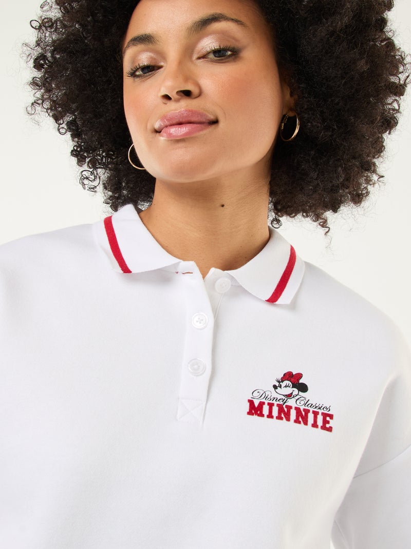 Sweat 'Minnie' 'Disney' avec col polo boutonné Blanc - Kiabi