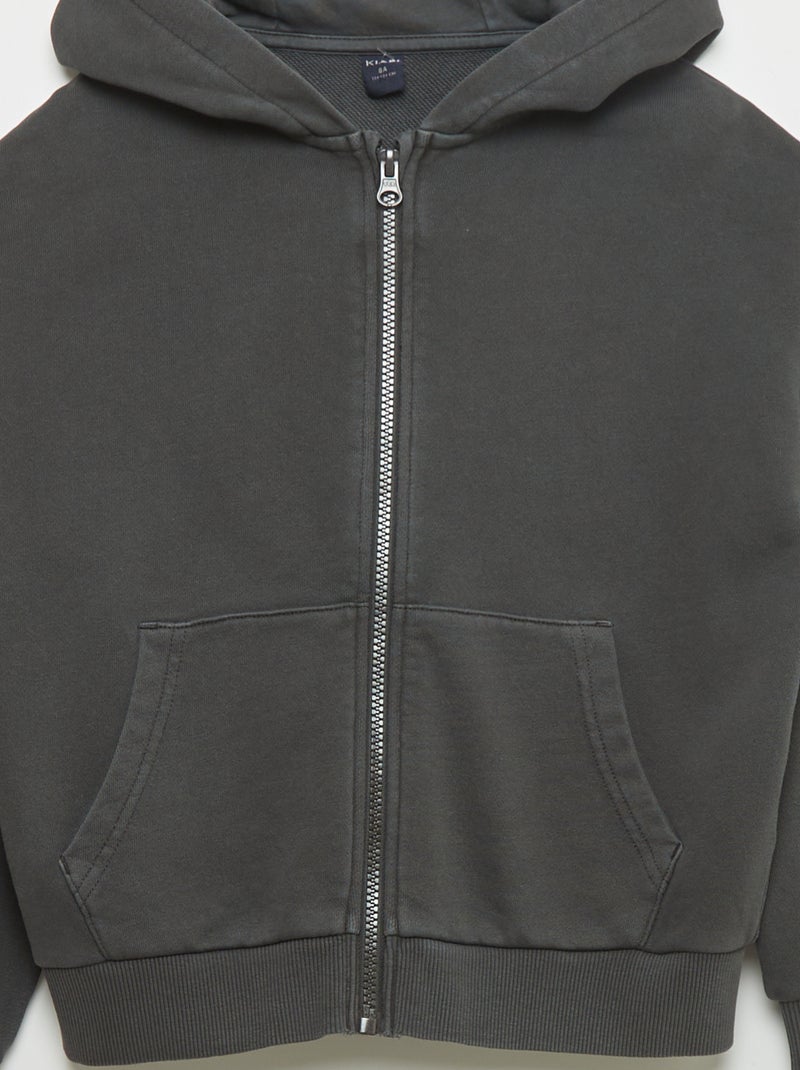 Sweat mixte à capuche ouverture zippée NOIR - Kiabi
