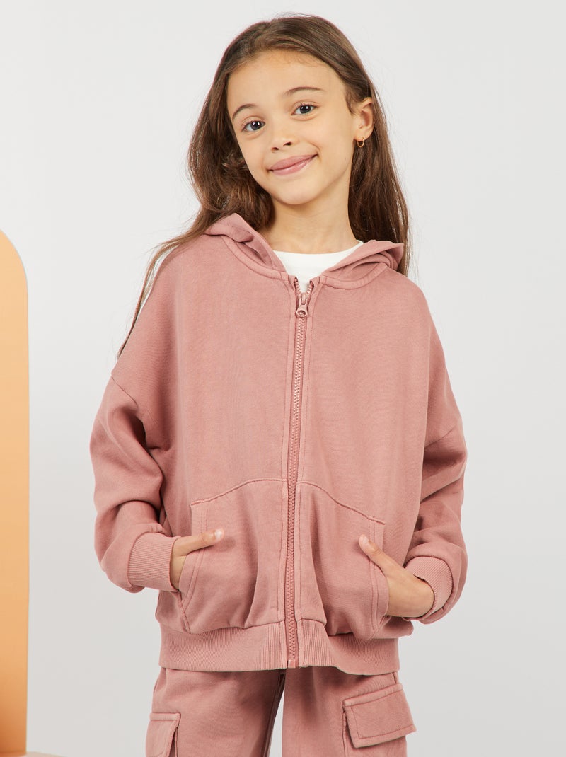 Sweat mixte à capuche ouverture zippée vieux rose - Kiabi