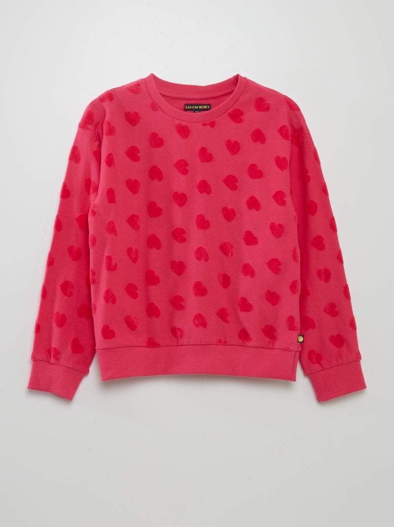 Sweat motifs coeurs en velours Rose - Kiabi