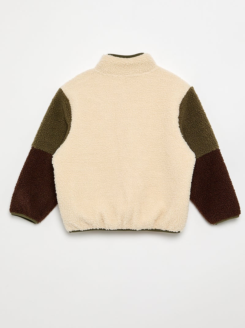 Sweat moutonné zippé à col montant Beige - Kiabi