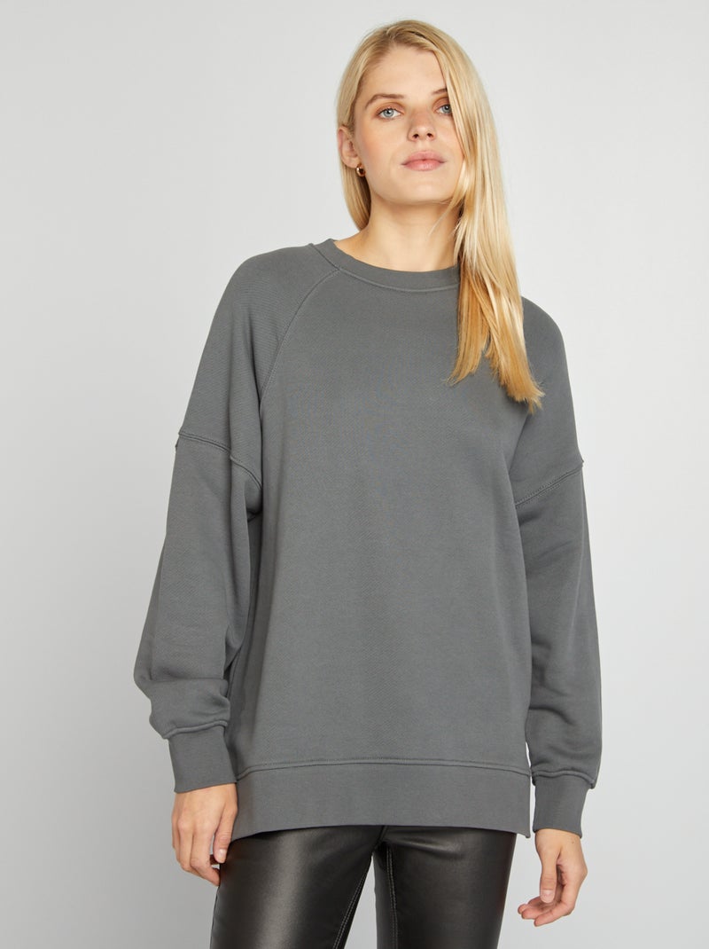 Sweat oversize à col rond Gris - Kiabi