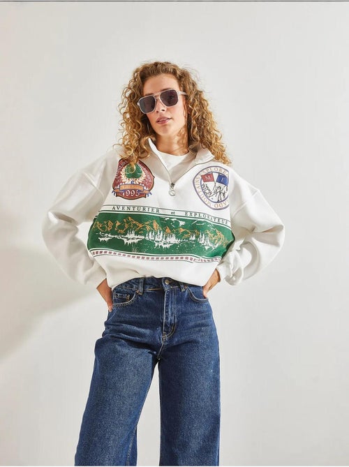 Sweat oversize imprimé à col zippé lucci - Kiabi Sweat oversize imprimé à col zippé lucci - Kiabi