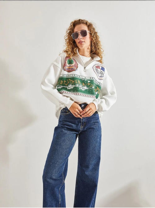 Sweat oversize imprimé à col zippé lucci - Kiabi Sweat oversize imprimé à col zippé lucci - Kiabi