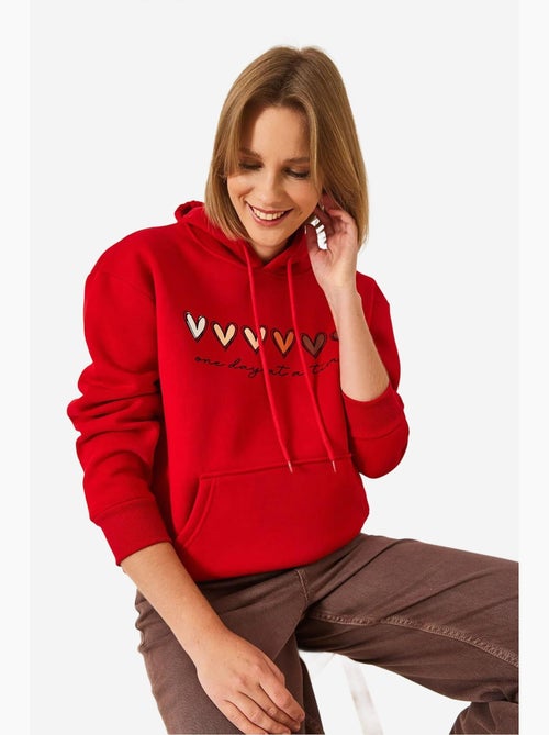 Sweat-shirt à capuche à triple fil brossé et imprimé cœur lucci - Kiabi Sweat-shirt à capuche à triple fil brossé et imprimé cœur lucci - Kiabi