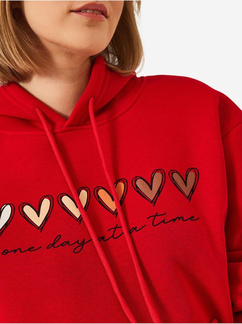 Sweat-shirt à capuche à triple fil brossé et imprimé cœur lucci Rouge - Kiabi