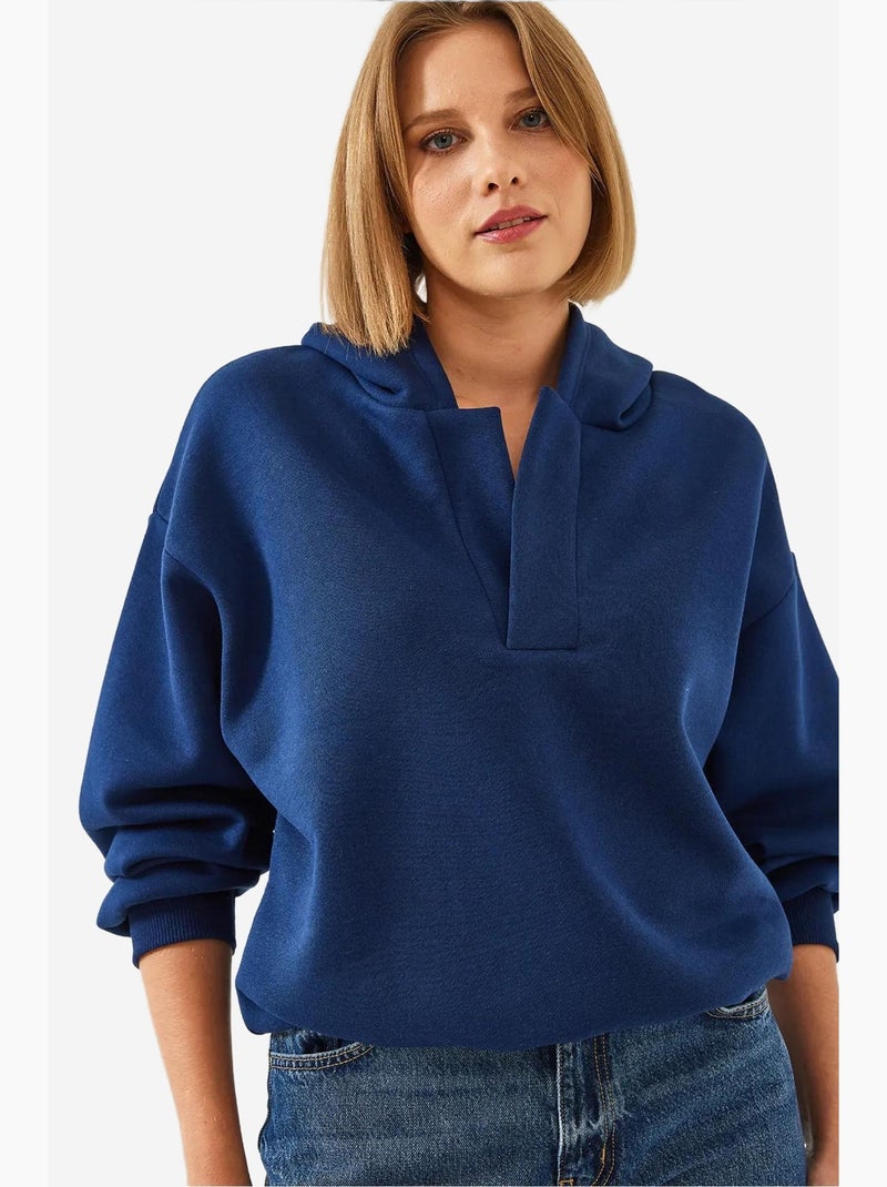 Sweat-shirt à capuche et col en v lucci Bleu marine - Kiabi