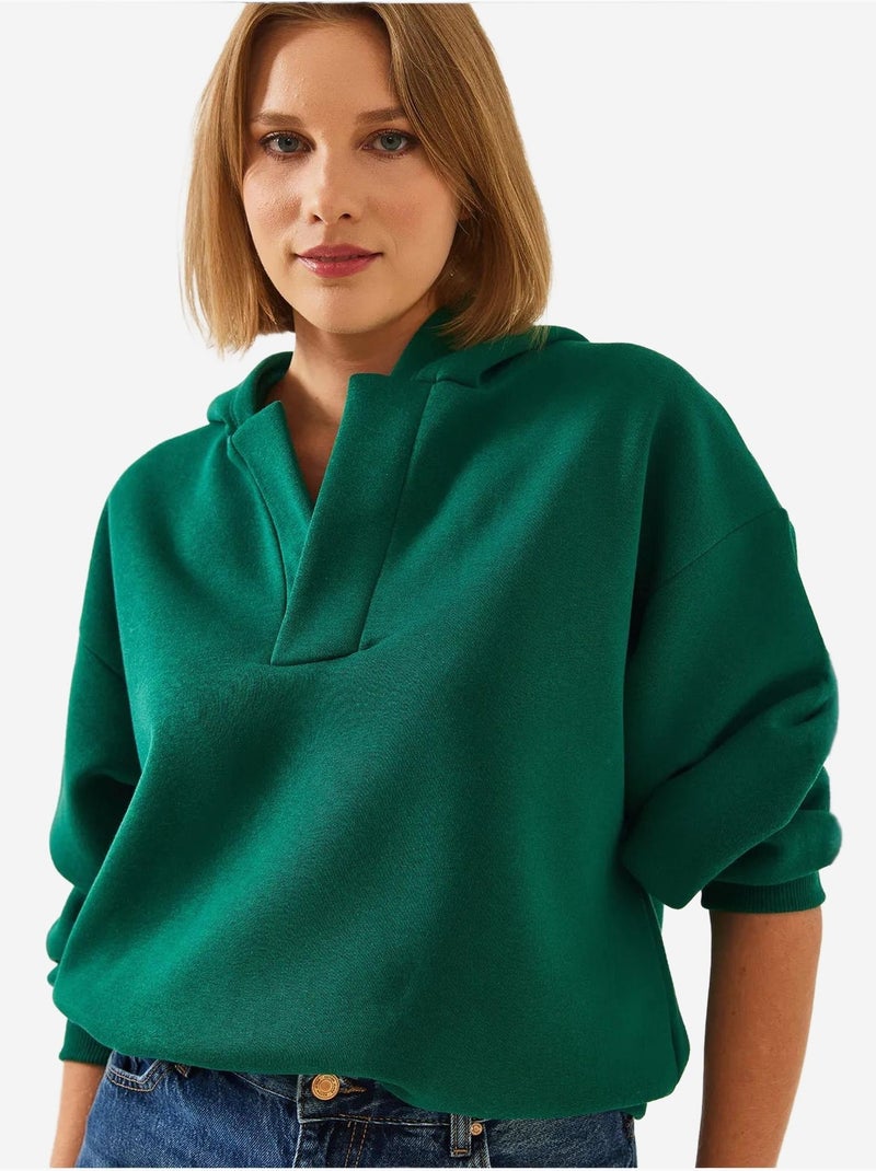 Sweat-shirt à capuche et col en v lucci Vert - Kiabi