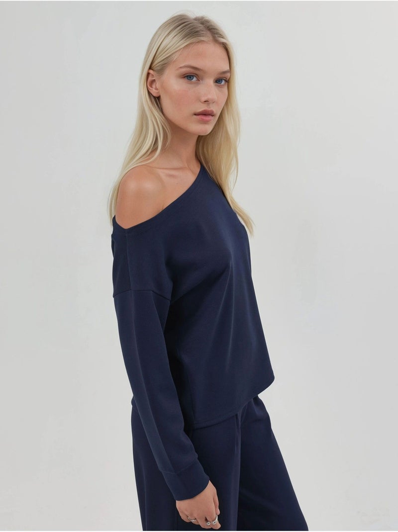 Sweat-shirt à col asymétrique et coupe décontractée busem Bleu marine - Kiabi