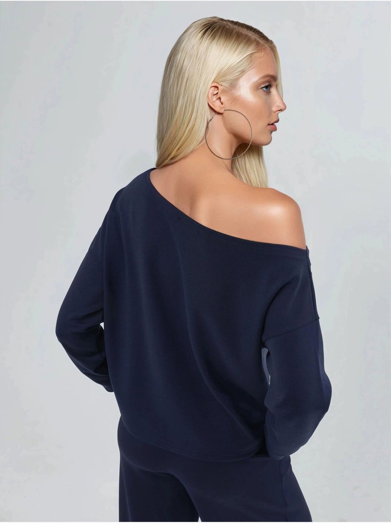Sweat-shirt à col asymétrique et coupe décontractée busem Bleu marine - Kiabi