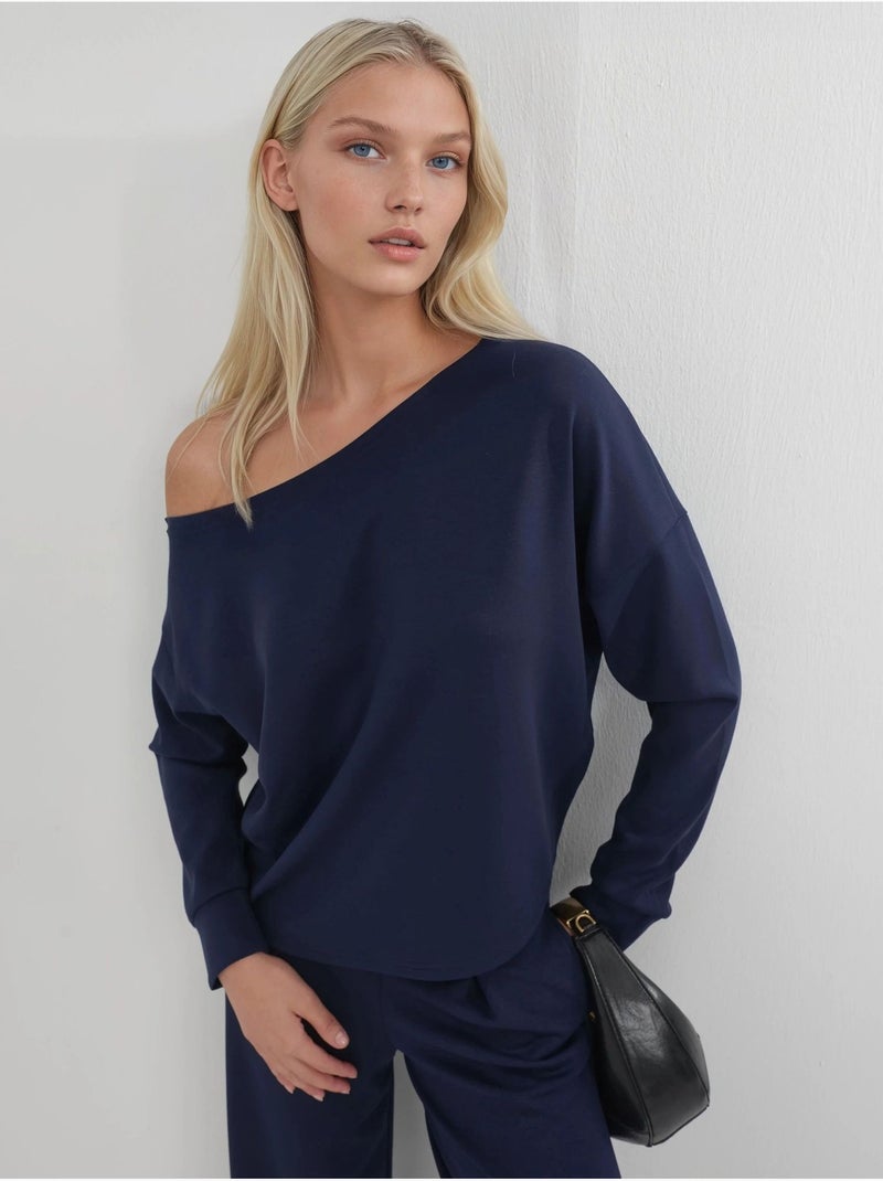 Sweat-shirt à col asymétrique et coupe décontractée busem Bleu marine - Kiabi