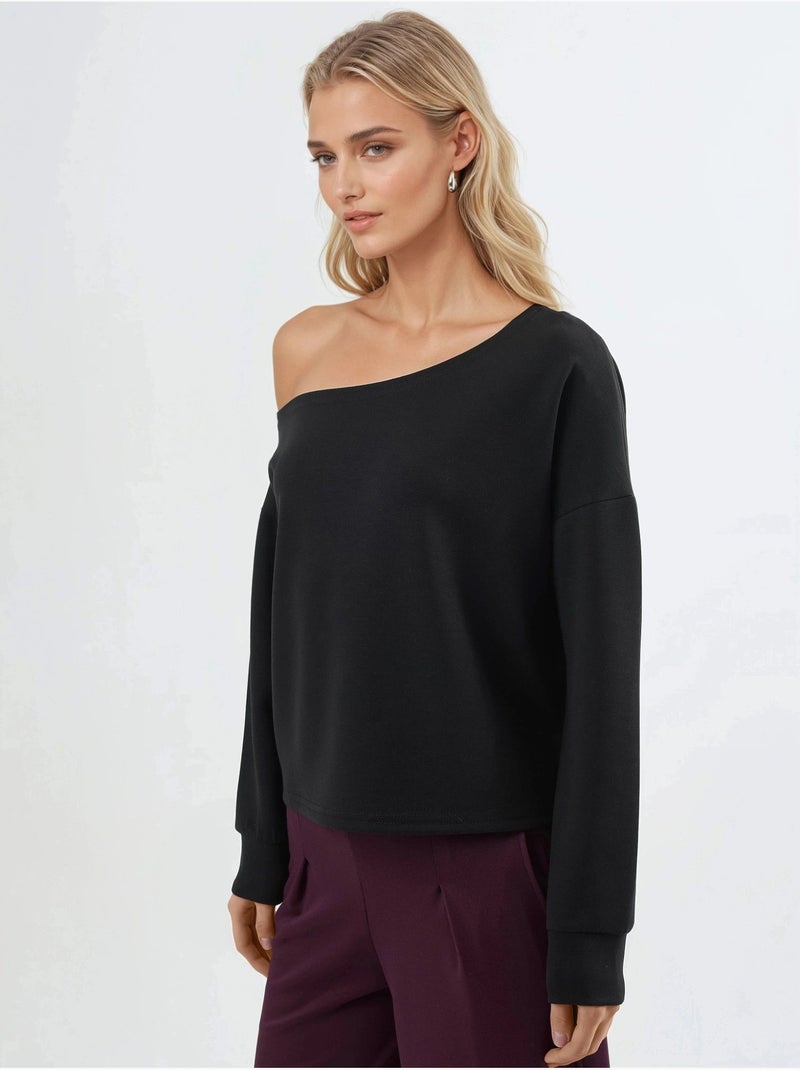 Sweat-shirt à col asymétrique et coupe décontractée busem Noir - Kiabi