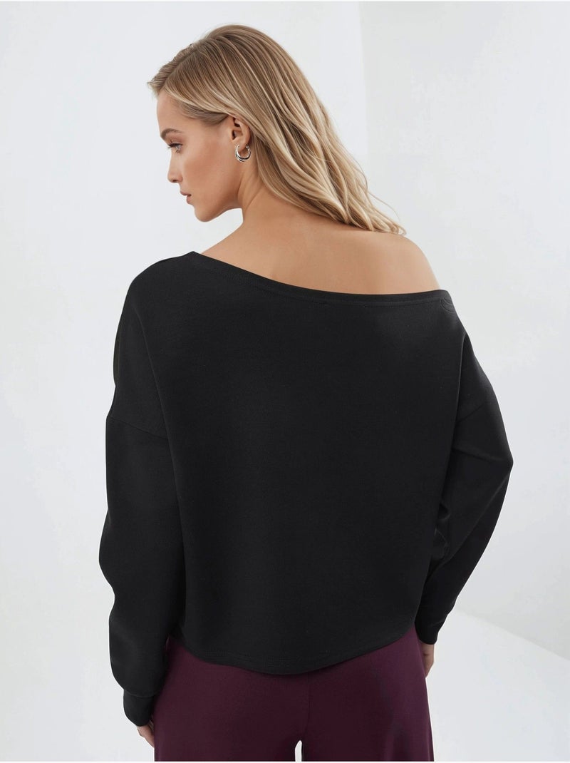 Sweat-shirt à col asymétrique et coupe décontractée busem Noir - Kiabi