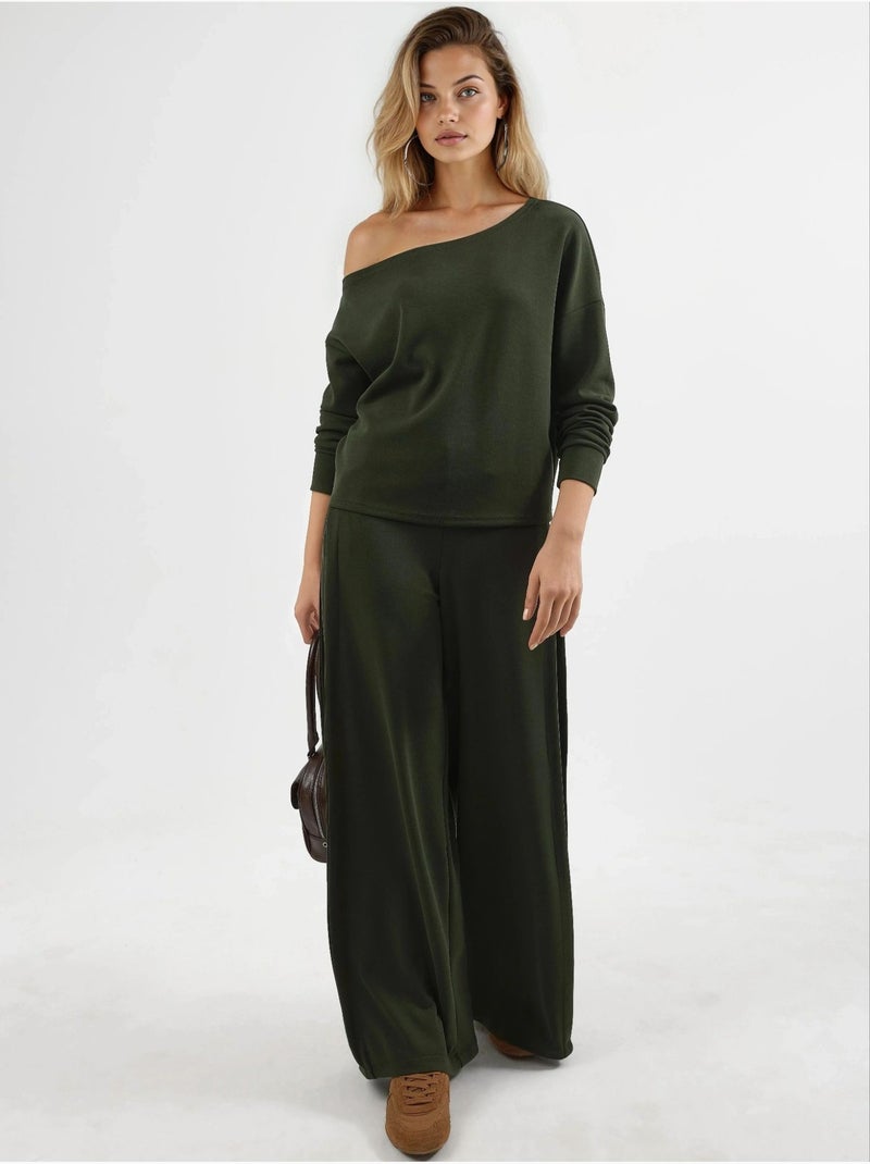 Sweat-shirt à col asymétrique et coupe décontractée busem Vert bouteille - Kiabi
