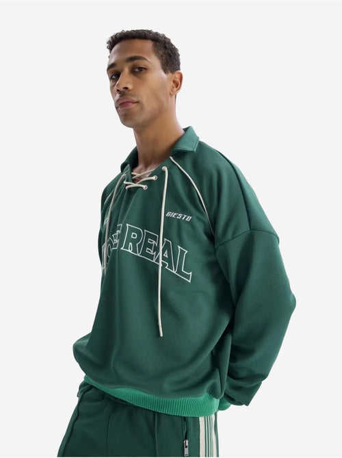 Sweat-shirt à col ouvert, imprimé et détail cravate giesto - Kiabi