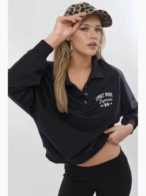 Sweat-shirt à col polo, manches longues et coupe décontractée busem - Kiabi Sweat-shirt à col polo, manches longues et coupe décontractée busem - Kiabi