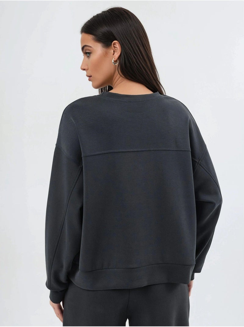Sweat-shirt à col rond coupe décontractée busem Gris Noir - Kiabi