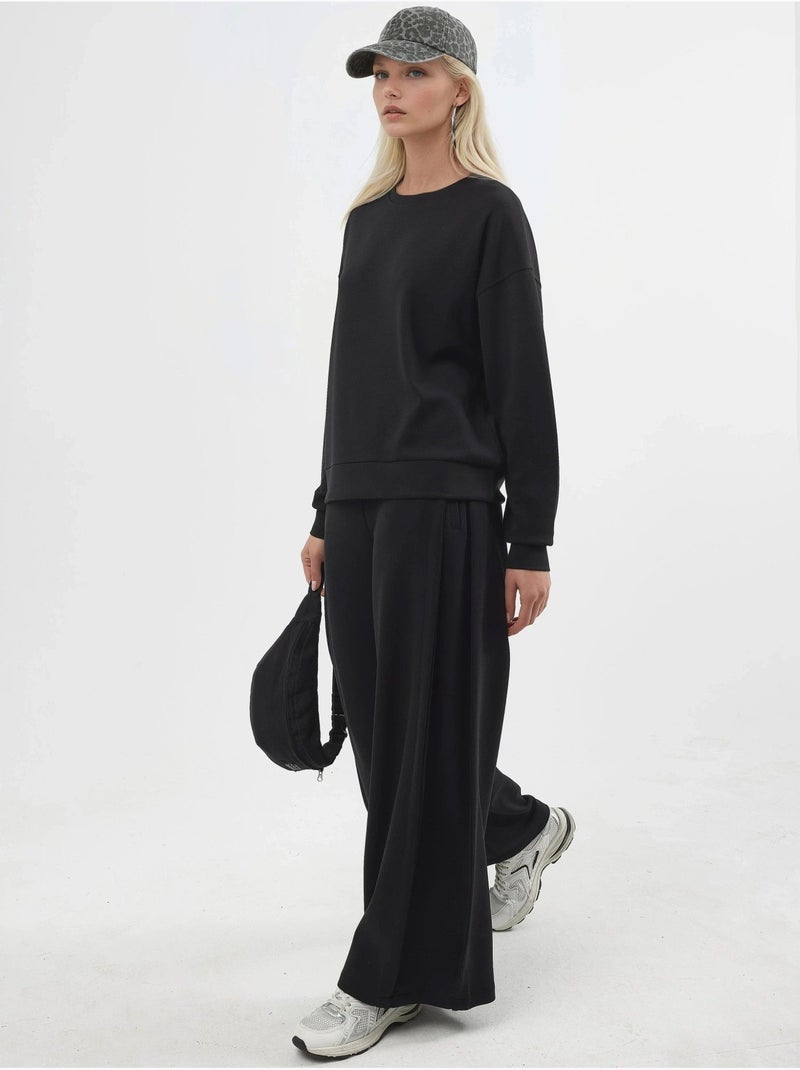 Sweat-shirt à col rond coupe décontractée busem Noir - Kiabi