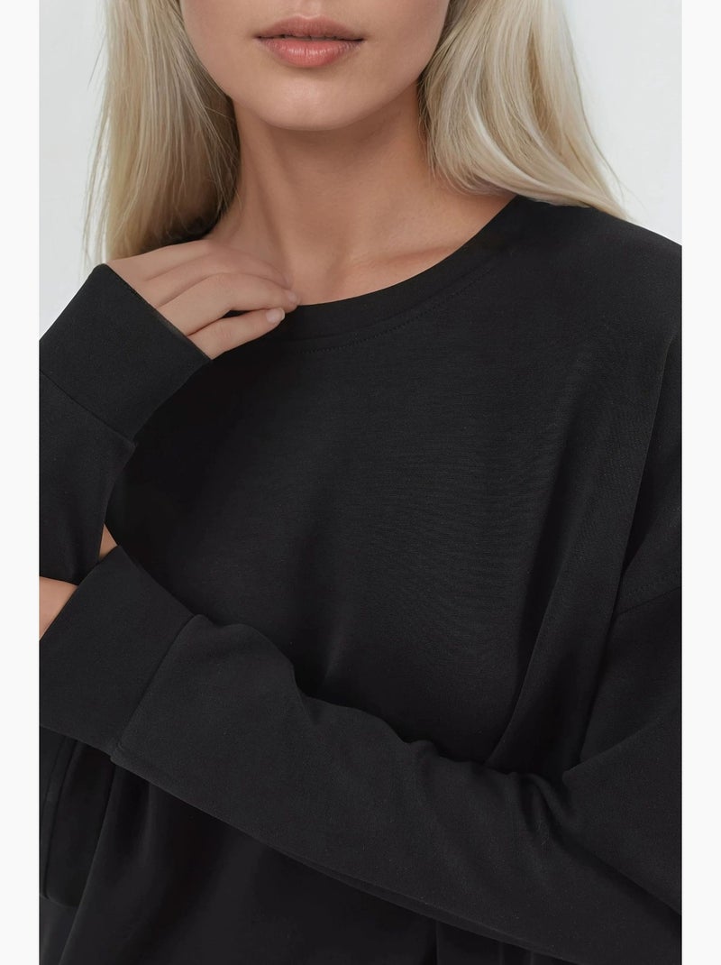 Sweat-shirt à col rond coupe décontractée busem Noir - Kiabi